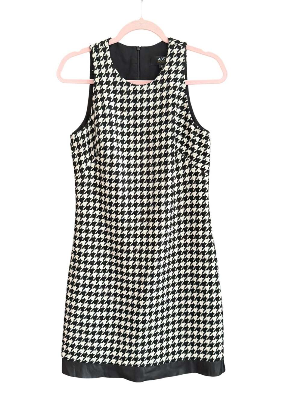ABS by Allen Schwartz Houndstooth Tweed Sleeveless Shift Dress with Leather Trim